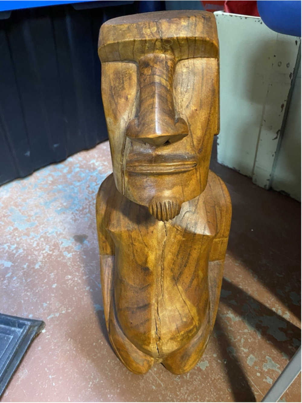 Vintage 1950s Hand Carved Heavy Wood Moai Rapa Nui Tiki Figure Easter Island 17”
